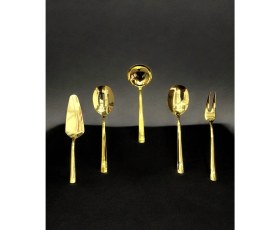Resim Şık 5 Parça Paslanmaz Çelik Gold Servis Takımı, Çeyizlik Set 