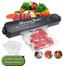 Resim Vacuum Sealer Gıda Mühürleme Vakum Makinesi- Yiyecek Tazeliği Koruma Ev Ve Restoran- 10 Adet Poşet Hediyeli 