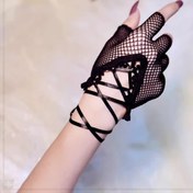 Resim 2 adet Gotik Steampunk Balık Ağı Parmaksız Eldivenler - Siyah Bağcıklı Boş Ağ Tasarımı, Çay Partileri, Rol Oynama ve Akşam Gezileri için Şık ve Dekoratif, Akşam Giyimi Eldivenleri | Punk Estetik Eldivenler | Dayanıklı Ağ Malzemesi 