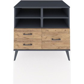 Resim Kronos Şifonyer 4 Raflı 3 Çekmeceli 88x59x80 Antrasit-antrasit/çam Antrasit/çam 
