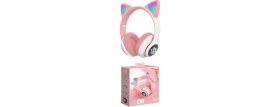 Resim Acl Kedi Kulaklı Bluetooth Kablosuz Renkli Işıklı Rgb Çocuk Oyuncu Kulaklık Hafıza Kartı Aux Girişli Kulak Üstü Kulaklık 