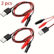 Resim 2 adet USB'den Timsah Klips Test Uçları, Devre & Güç Kaynağı Testi için Erkek/Dişi Bağlantı Elemanları, 57.91cm PVC/Bakır Kablo 