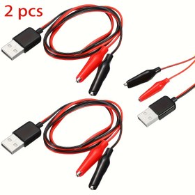 Resim 2 adet USB'den Timsah Klips Test Uçları, Devre & Güç Kaynağı Testi için Erkek/Dişi Bağlantı Elemanları, 57.91cm PVC/Bakır Kablo 