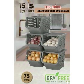 Resim Feyza Design 5'li Katlı Sebzelik ve Sepet Seti – Çok Amaçlı Depolama Çözümü 