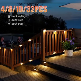 Resim 4/8/10/32 Adet Güneş Enerjili LED Bahçe Basamak Işıkları, Ev Bahçesi Merdiven/Yürüyüş Yolları/Korkuluklar/Balkon Dekoratif Duvar Aydınlatmaları, Festival Atmosferi Aydınlatma Aparatları, Cadılar Bayramı Dekorasyon Aydınlatması 