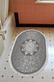 Resim Eko Trend Djt Banyo Paspası Yıkanabilir Kaymaz Taban 1448 Oval Osmanlı 1448-Trend-Banyo-Oval, Gümüş, 80 x 150 