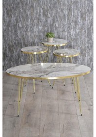 Resim Zigon Sehpa Ve Orta Sehpa Elips Gold Metal Ayak Gold Efes Set Diğer 