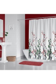 Resim Zethome Banyo Duş Perdesi 7766 120x200 Perde Borusu Askı Aparatı 90x130 Hediyeli 