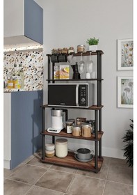 Resim Mikrodalga Kahve Standı Çok Amaçlı 4 Katlı Raf Ceviz Ceviz 