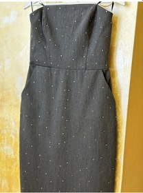 Resim Taşlı Straplez Elbise Gri 