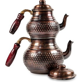 Resim Antepsepeti Bakır Eskitme Hasır Modelli Çaydanlık 4 
