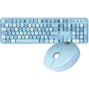 Resim Everest Round Km-6282 Renkli Daktilo Tuşlu Mavi Kablosuz Q Multimedia Klavye + Mouse Set 