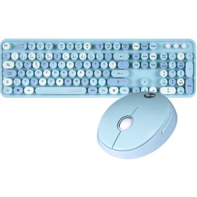 Resim Everest Round Km-6282 Renkli Daktilo Tuşlu Mavi Kablosuz Q Multimedia Klavye + Mouse Set 