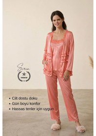 Resim Svein Pijama Nar Çiçeği Kadın Pijama Takımı Rahat Ev Giyim Günlük Ve Çeyizlik Nefes Alabilen Yumuşak Nar Çiçeği 