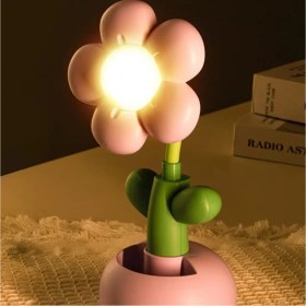 Resim USB Şarjlı Çiçek Tasarımlı LED Masa Lambası – Kalemlikli Gece Lambası-Mor 
