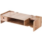 Resim Sones Lcd Ekran Güçlendirici Ahşap Klavye Rafı Masaüstü Depolama Rafı Rafı Kiraz Ağacı 