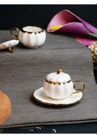 Resim Paçi Pumpkın Kabak Model Yaldızlı Beyaz 6 Lı Türk Kahve Fincan Takımı 100 Ml Beyaz 