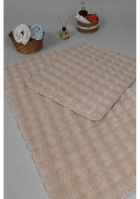 Resim Modern Bubble Yıkanabilir Kaymaz Peluş Banyo Paspası Halısı 2'li Klozet Takımı 50x80-50x40cm Açık Bej 