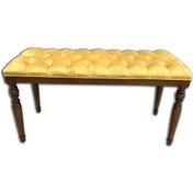 Resim Benc St Puf Kapitone Avangart 13689 Babyface Kumaş Sarı Kayın Torna Retro Ayak Elyapım 