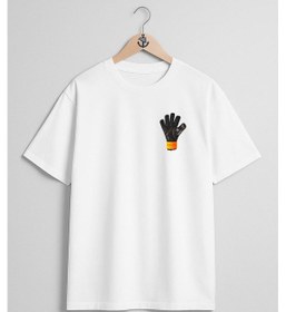 Resim Oversize Glove Goalkeeper, Oliver Kahn Kaleci Eldiveni Cep Tasarımlı Unisex T-shirt Beyaz 