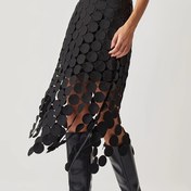 Resim Şık DIQIUVY Siyah Dantel Püsküllü Etek - Şık Daire Jakarlı Çift Katmanlı Tasarım, Asimetrik Etek, Polyester, Makinede Yıkanabilir - İlkbahar/Yaz/Sonbahar Moda Etkinlikleri İçin İdeal 