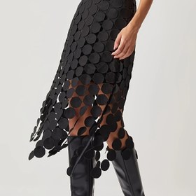 Resim Şık DIQIUVY Siyah Dantel Püsküllü Etek - Şık Daire Jakarlı Çift Katmanlı Tasarım, Asimetrik Etek, Polyester, Makinede Yıkanabilir - İlkbahar/Yaz/Sonbahar Moda Etkinlikleri İçin İdeal 
