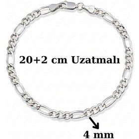 Resim 925 Ayar Gümüş Figaro Erkek Bileklik 4,5 Mm Zincir Model Ayarlanabilir 20+2 Cm Gümüş 