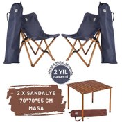 Resim Bag The Joy Ahşap Masa Sandalye Set Kahverengi-lacivert70 70 55cm Lacivert 