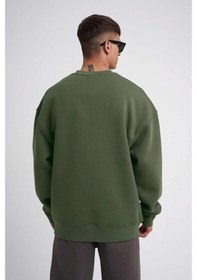Resim Barlashive Erkek Bisikilet Yaka 3 İplik Pamuklu Sweatshirt - Haki Çok Renkli 
