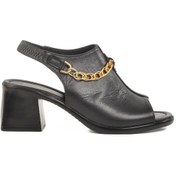 Resim Siyah Hakiki Deri Kadın Topuklu Sandalet Pc-54632 Z Siyah 