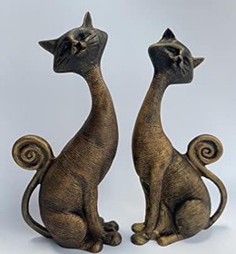 Resim Ikili Kedi Biblo Dekoratif Heykel 