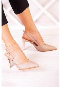 Resim Erkan Saçmacı Sacha Ten Saten Arkası Açık Abiye Stiletto 