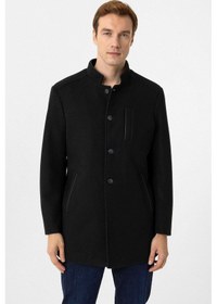 Resim Hakim Yaka Siyah Yünlü Regular Erkek Kaban Siyah 