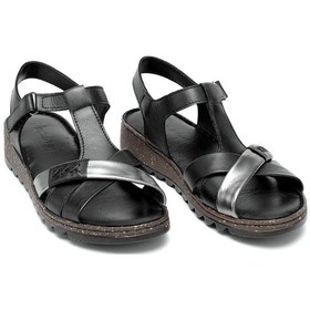 Resim Elit Rhm207 Kadın Hakiki Deri Ortopedik Düz Sandalet Siyah Siyah 