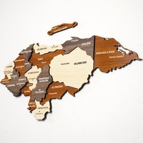 Resim Honduras Haritası Ahşap Duvar Dekoru - Ahşap, 3D ve Çok Renkli Harita - 60x36 cm 