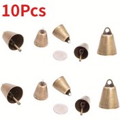 Resim 10 Adet Vintage Pirinç Kaplama Metal Çanlar - Yüksek Sesli Pastoral İnek Çanları, Noel Dekorasyonu, Çiftlik ve Evcil Hayvan Kapıları İçin - Hırsızlık Önleyici Asma Kancalı, Pil Gerekmez - İç Mekan/Dış Mekan Ağaçlar, Rüzgar Çanları, Hayvan Tasması için Uygun - Dayanıklı Metal Yapı, El Sanatları, Tatil Süslemeleri, Dekoratif Üst Halka, Vakum Kaplamalı 