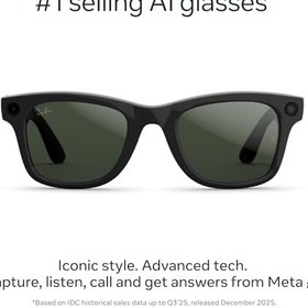 Resim Ray-Ban Meta (Gen 2), Wayfarer, Shiny Black | Smart AI Glasses for Men, Women - 2x Battery Life - 3K Ultra HD Resolution - 12 MP Ultra-Wide Camera, Audio, Video - Transitions® Graphite Green Lenses 