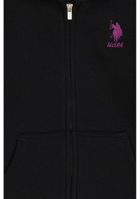 Resim U.S. Polo Assn. Kız Çocuk Siyah Kapüşonlu Fermuarlı Şardonlu Basic Sweatshirt 50316809-VR046 