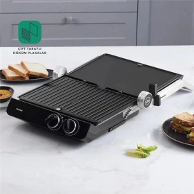 Resim AyrStore Grilliant 1342H 3 In 1 Inox Gövde Çift Taraflı Xl Döküm Plaka Tost ve Izgara Makinesi 