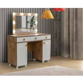 Resim Kdl Çam - Krem Dolaplı Işıklı Makyaj Masası Krem 