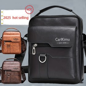 Resim CARLKIMU Vintage Tarzı Erkek Çapraz Çanta - Ayarlanabilir Askılı Omuz Çantası, İş, Seyahat ve Günlük Seyahat için Çoklu Bölmeler & Fermuarlı Cepler (Kahverengi, Siyah, Gri), Küçük Çapraz Çanta 