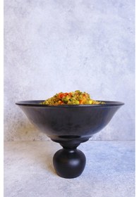 Resim Justwood Nar Ayaklı Ahşap 23 Cm Melamin Siyah Servis Tabağı, Çukur Sunum Tabağı, Sunumluk, Kase Siyah 