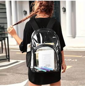Resim Elmpaly Siyah 1 Adet Şeffaf Sırt Çantası, File Cepli, Büyük Kapasiteli, Günlük Kullanım Okul Çantası Siyah 