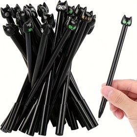 Resim 10 adet Sevimli Karikatür Siyah Kedi Jel Kalemleri, 0.5mm İnce Uç, Siyah Mürekkep, Dekoratif Kedi Üstü ile Dayanıklı Plastik Gövde, Öğrenciler ve Ofis Malzemeleri için Mükemmel 