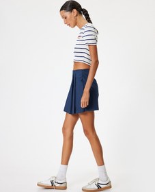 Resim Koton Mini Şort Etek Pileli Standart Bel Slim Fit Pamuklu Lacivert 4sal70131ıw Lacivert 