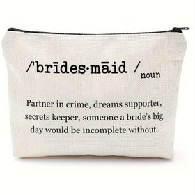 Resim 1 Adet Nedime Kozmetik Çantası - Mizahi Tanım Makyaj Çantası, Açık Bej Fermuarlı Seyahat Organizeri (Bekarlığa Veda Partisi & Düğün Hediyesi), Nedimeler İçin Eğlenceli Tasarım, Güvenli Fermuar Kapama 