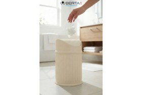 Resim Berta Hijyen Vintage Krem Sallanır Kapaklı Banyo ve Mutfak Çöp Kovası - Dekoratif Pratik Tasarım Çöp Kutusu 