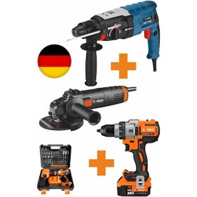 Resim Böhrer HB0109T XR V58 Akülü Vidalama Matkap + 3200W Kırıcı Delici Hilti + 125 MM Büyük 2100W Taşlama + Demir Kesme Set 