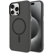 Resim Mobilzone iPhone 15 Pro Max Uyumlu Zore Magsafe Şarj Özellikli Buzlu Transparan C-Pro Sert Kılıf-Siyah 