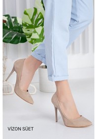 Resim Asya Kadın İnce Topuklu Stiletto Ayakkabı Vizon Nubuk 